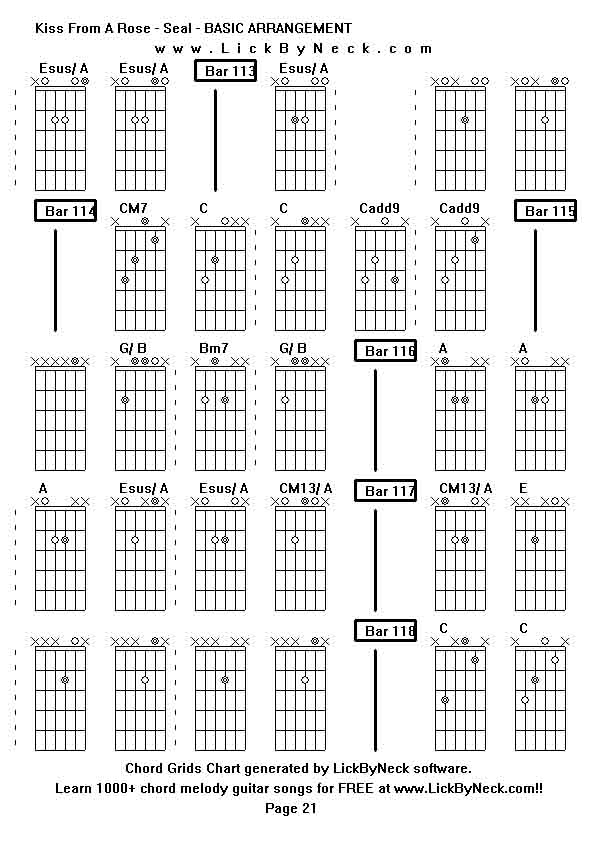 Chord Grids Chart of chord melody fingerstyle guitar song-Kiss From A Rose - Seal - BASIC ARRANGEMENT,generated by LickByNeck software.